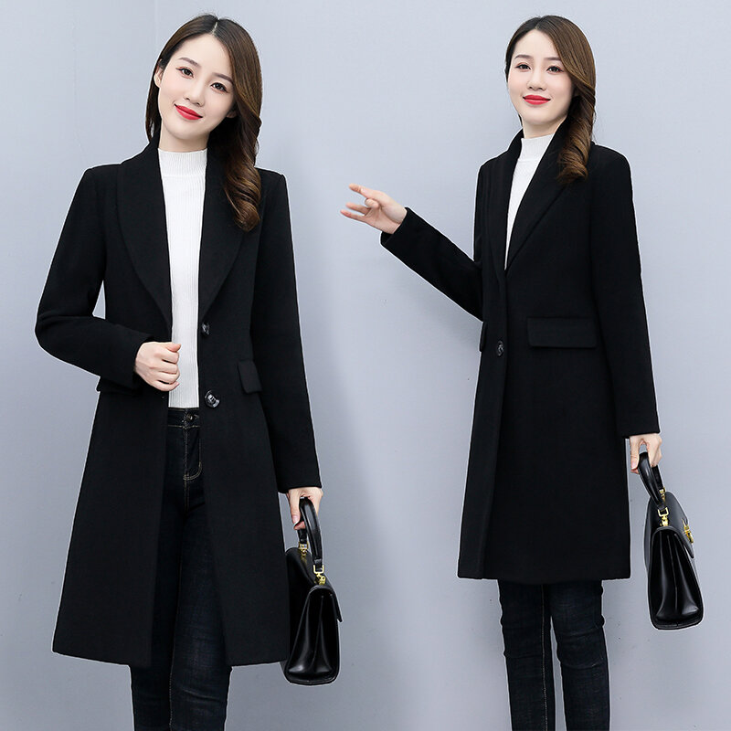 1 Qiu Dong nuovo fondo è contratto temperamento Vogue gira sopra il cappotto di lana a soldi lunghi di fibbia a due grani per il tempo libero