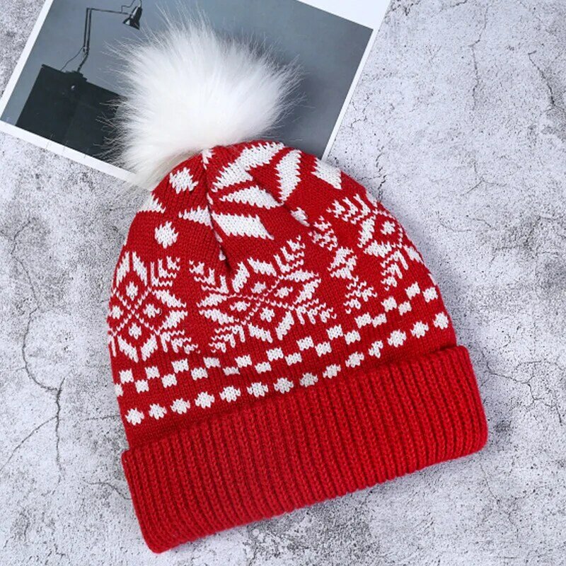 Autumn and winter santa snow deer knitting hats floral printing December festival wool embroidery knitting hats for santa