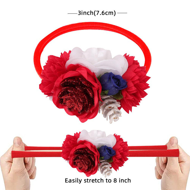Balleenshiny 3PCS creativo natale simulazione fiore tornante copricapo Set fascia per capelli per bambini fascia elastica per bambini