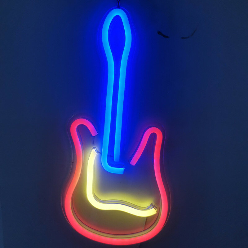 Enseigne murale LED en néon avec planche, guitare colorée, utilisée pour les fêtes de fin d'année, décoration de la chambre des enfants, lampe alimentée par USB