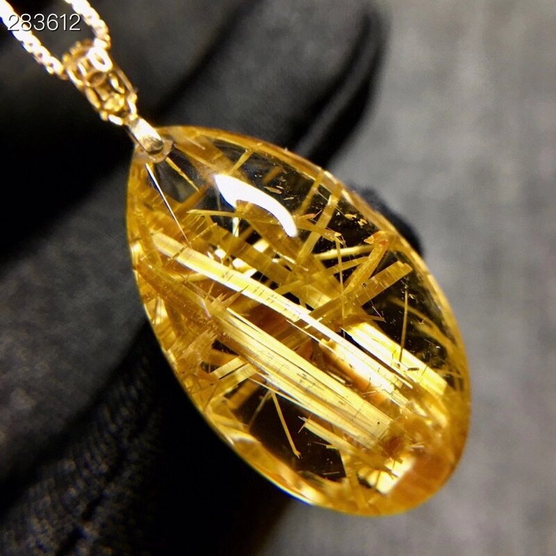 Colgante de Cuarzo rutilado de oro Natural genuino para mujer y hombre, joyería de cristal rico en gota de agua de 25,8x15,1X10,2mm, AAAAAAA de Brasil