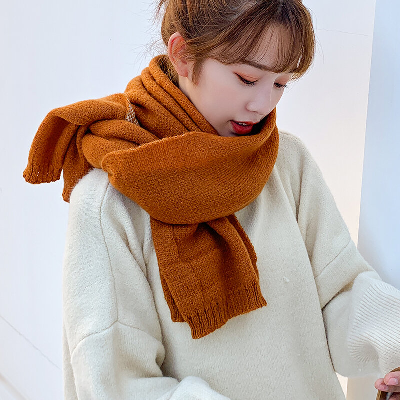 Scarves Women Solid Korean Style High Quality Warm Winter Casual All-amtch Couples Womens Thicker Knitted Kawaii Girls Scarf New