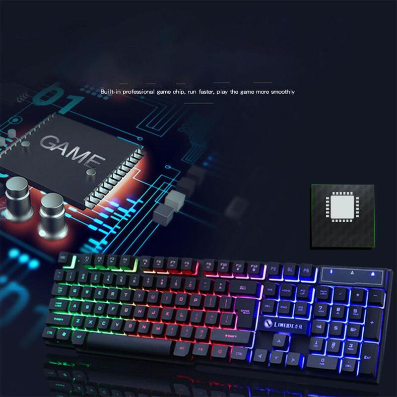 Com fio usb pc gamer suspensão mecânica sentir teclado + mouse conjunto fotoelétrico computador portátil retroiluminado teclado conjunto