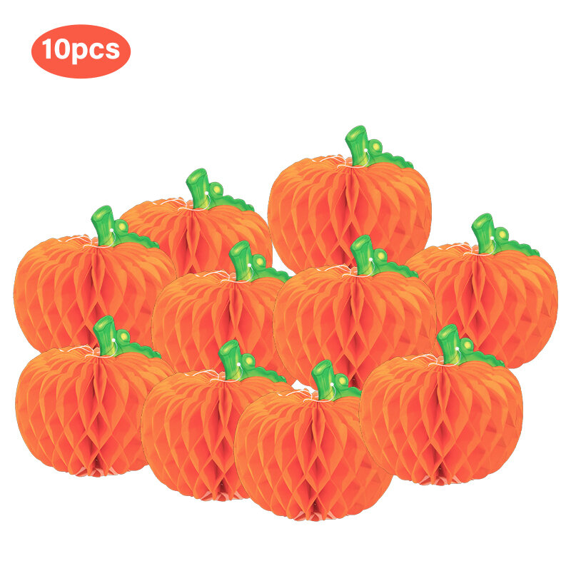 10Pack3D Tissue Pumpkins Paper Hanging Halloween Thanksgiving Day Party Supplies