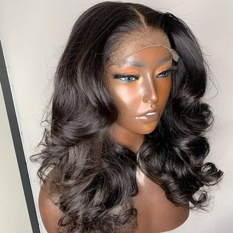 Wig Sintetik Renda Depan Model Bob Pendek Gelombang Tubuh Bagian Tengah untuk Wanita Kulit Hitam dengan Rambut Bayi Tahan Panas dengan Kepadatan 180%