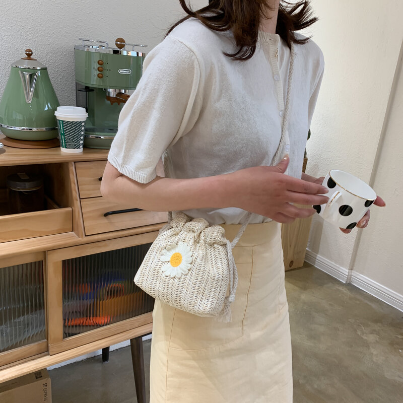 Vento Marea – petit sac seau en paille pour femmes, sacoche d'été en tricot, style bohème, motif Floral, nouvelle collection 2020