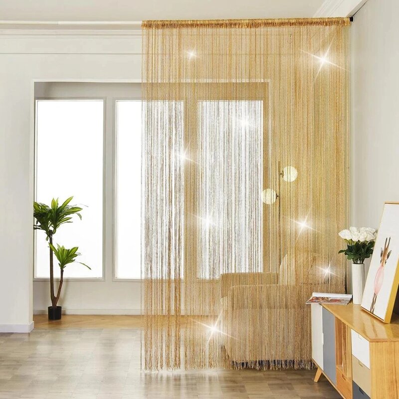 Cenefa de cortina de cuerda brillante, cortina de línea de borla de Color sólido, cortina de puerta y ventana, cortina divisora, decoración de habitación, mosca antimosquitos