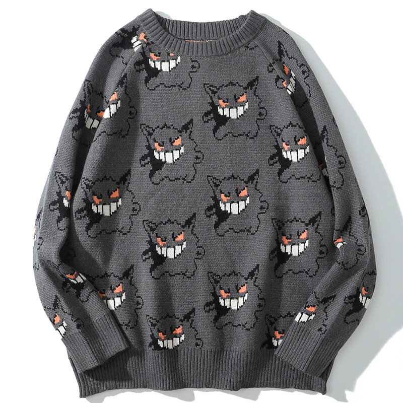 Дьявол жаккардовый свитер для мужчин в стиле Харадзюку хип хоп Уличная пуловеры из спандекса свитера больших размеров; Модная повседневная...
