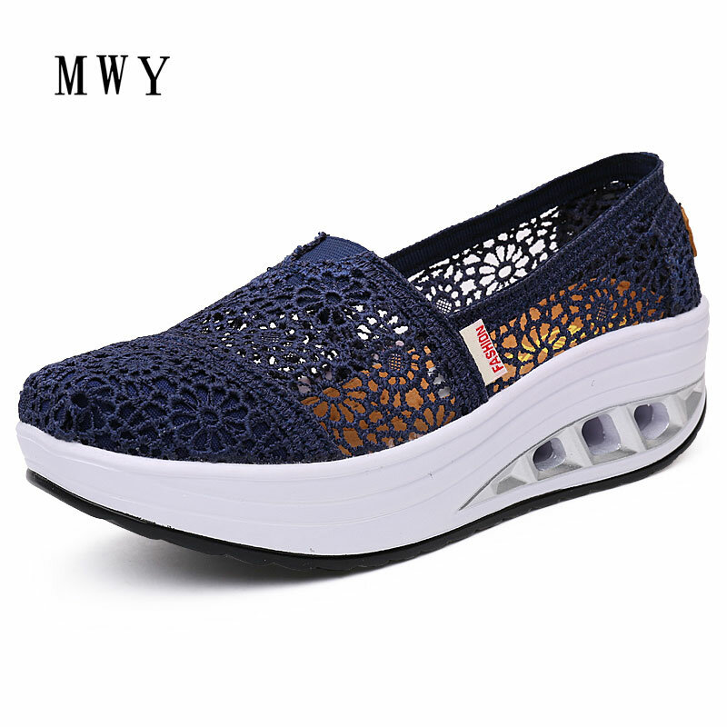 MWY 여성용 통기성 메쉬 플랫폼 스니커즈, 야외 캐주얼 신발, 높이 증가 신발