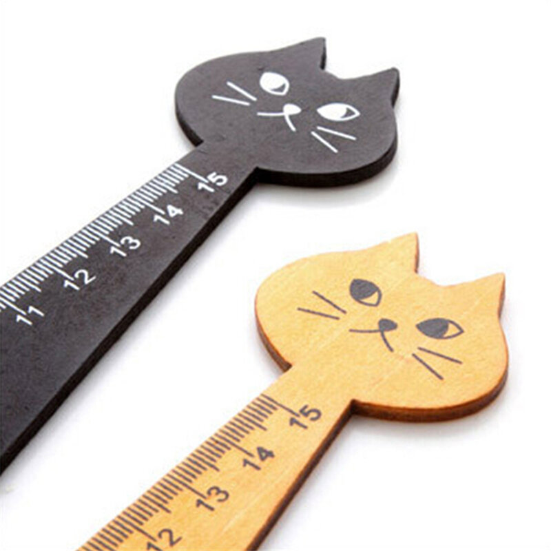 15cmかわいい猫の形の定規かわいい木の動物の滑らかな定規ギフト子供の学用品文房具黒黄色1個