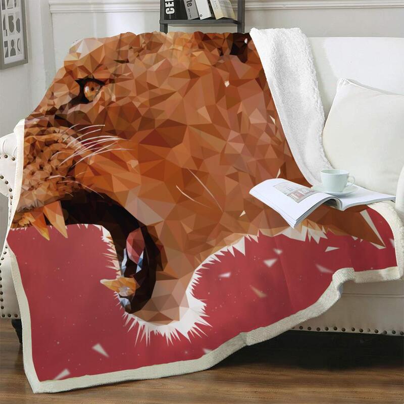 Nknk leão cobertor animal colcha para cama feroz 3d impressão pintura fina colcha sherpa cobertor moda premium retângulo aconchegante