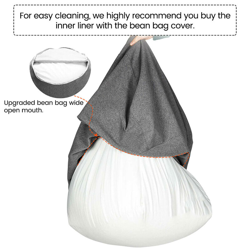 Tampa interna de saco de feijão preguiçoso: sem enchimento, bolsa de feijão, capa interna de tecido de seda branca, adequada para sofá único