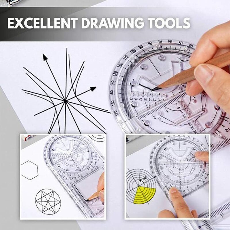 Hot Sale Multifunctional Geometric Ruler Drawing Ruler Drawing Template Measuring Plastic Draft Rulers School Office Supplies
