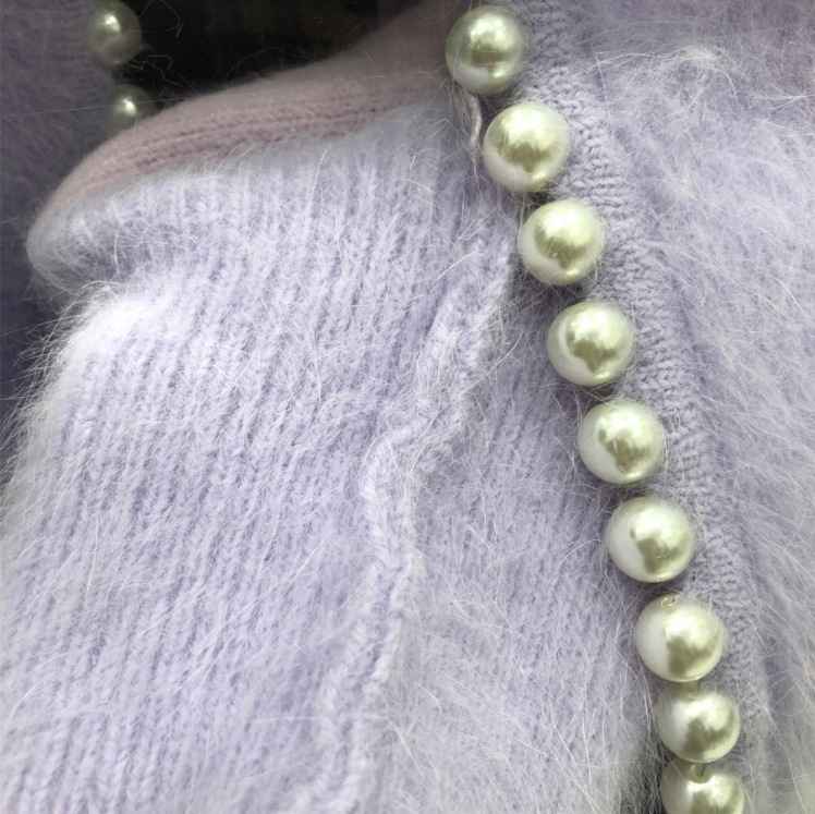 Elegant Sweater Sweet Lantern Sleeve Mink Cashmere Sweater Knit Cardigan Korean Beading 2021 New Causal Knitwear Open Stitch