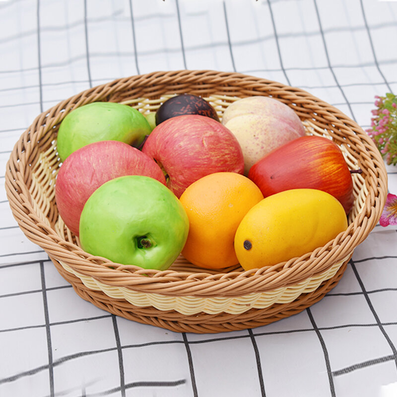Bandeja de frutas cesta de pão de frutas tecido bandeja de cesta pp mão tecido cesta de frutas e legumes cesta de servir redonda cesta empilhável