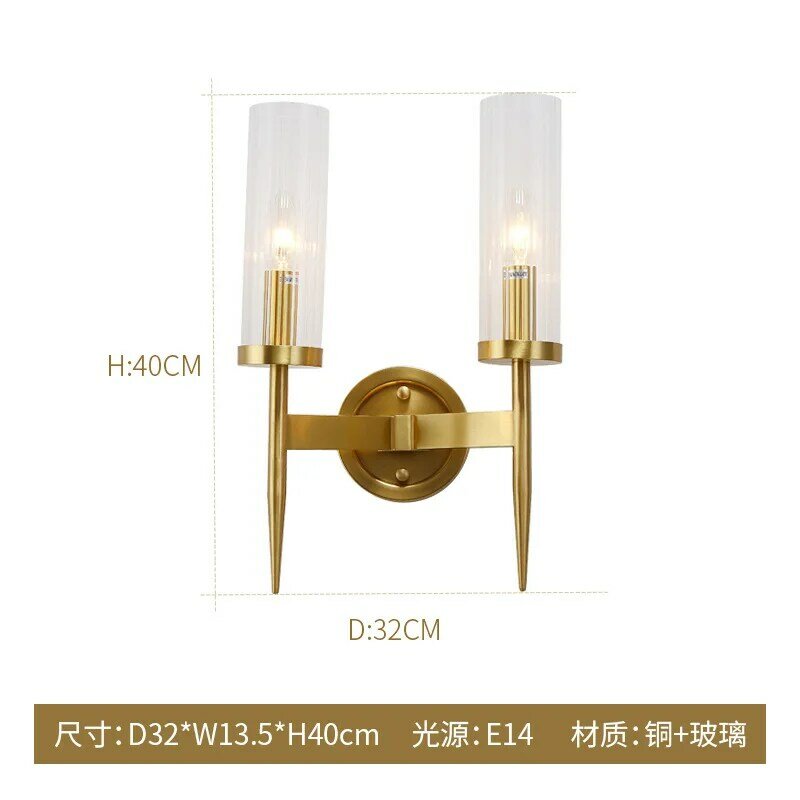 All Copper Wall Lamp Living Room Bedroom Bedside Staircase Wall Lamp Light Luxury American Simple E14 Led Wall Light