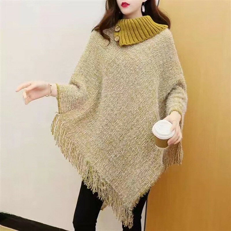 Winter Warm Fashion Striped Ponchos Shawl Women Europe America Ethnic Knit Tassel Wool Pullover Sweater Coat Pashmina Capes Lady