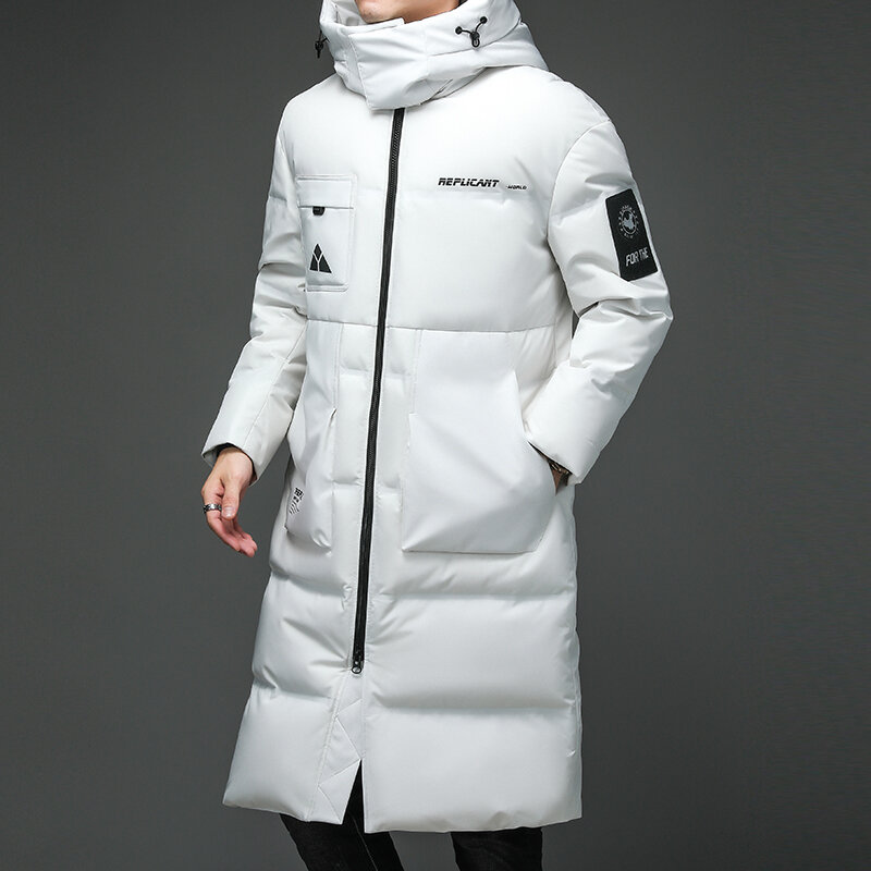 Manteau à la mode en duvet de canard blanc pour homme, Parka à capuche épaisse et longue, de haute qualité, nouvelle collection hiver 2021