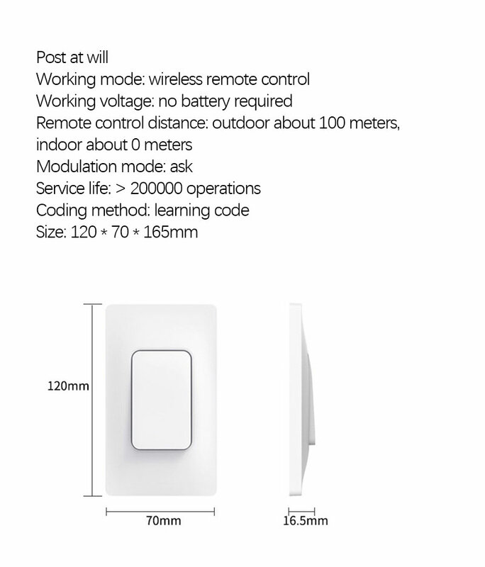 Cablaggio libero autoalimentato e adesivi gratuiti RF433 dispositivo on-off pannello di controllo remoto wireless controllo della luce intelligente 220V