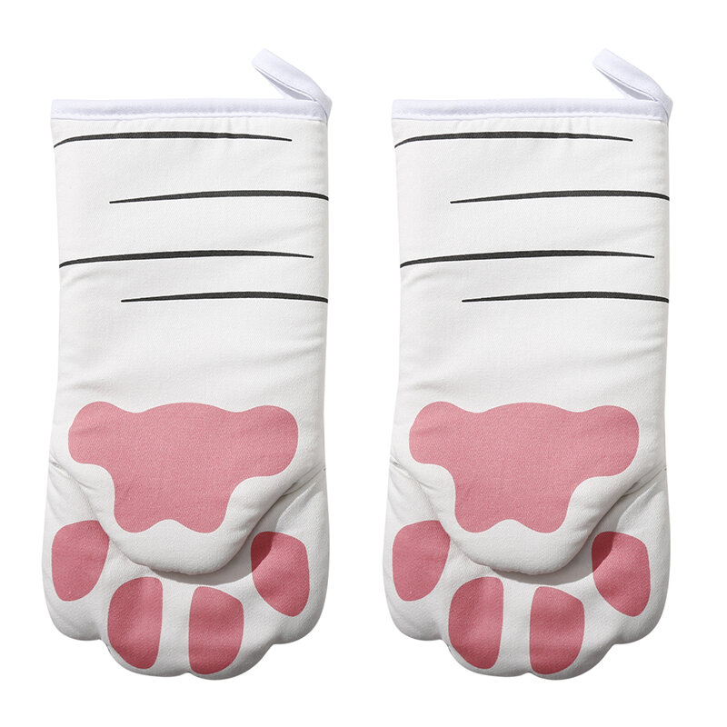 3D Cartoon Cat Paws Oven Mitts Long Cotton Baking Insulation Microwave Heat Resistant Non-slip Gloves Animal 1PC