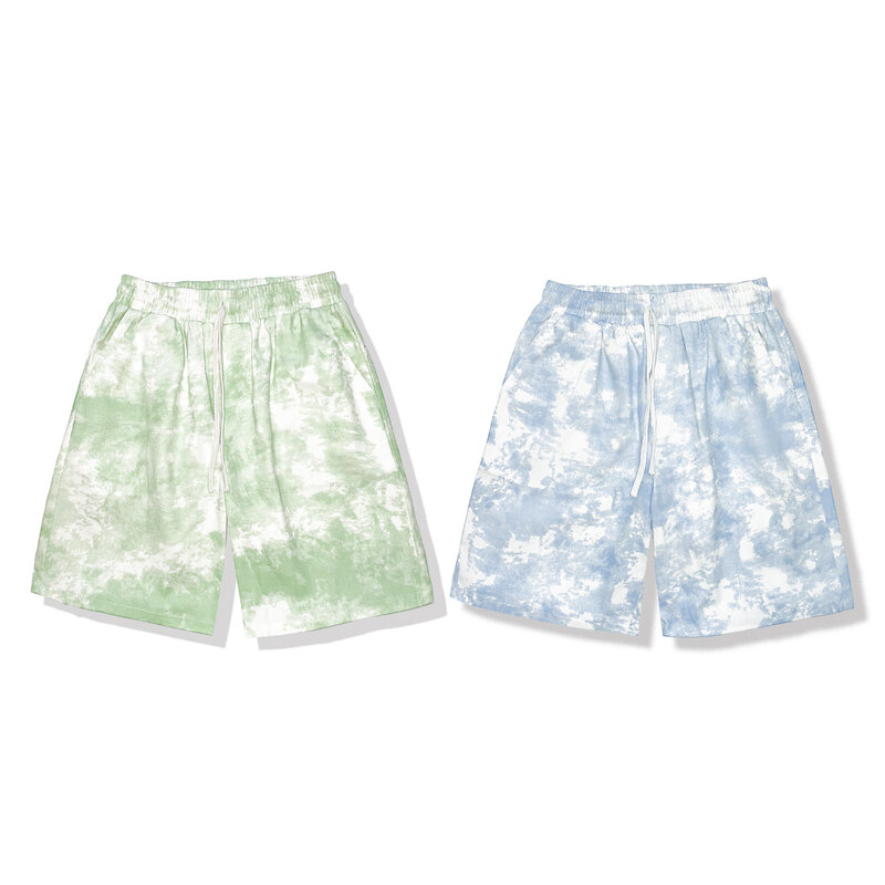 Verão high street harajuku estilo tie-dye esportes shorts masculinos na moda marca rua solta calças largas casuais de cinco pontos