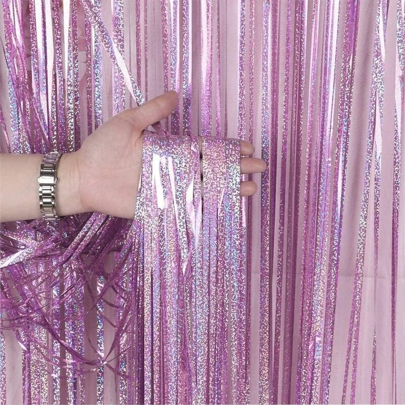 Bachelorette Party Backdrop Curtains Metallic Foil Tinsel Fringe Foil Curtain Birthday Wedding Party Decoration Home Wall Decor