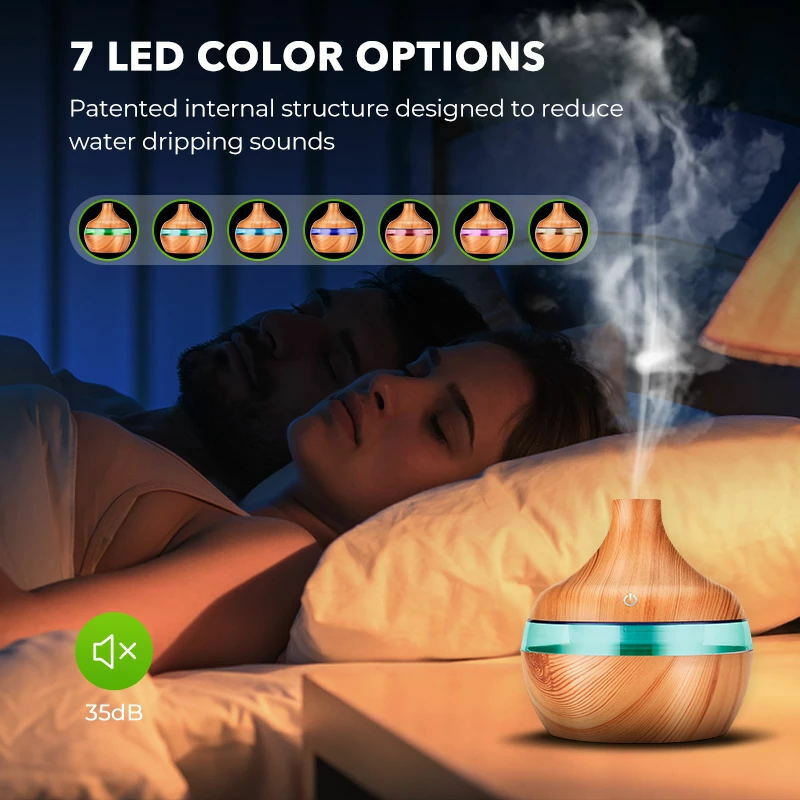 300ML USB Air Humidifier Electric Aroma Diffuser Mist Wood Grain Oil Diffuser For Car Office Home Have 7 LED Light Humidifiers