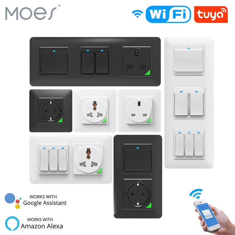 Interruptor DE pared inteligente con WiFi para el hogar, pulsador DE enchufe DE pared con Control remoto inalámbrico, compatible con Smart Life, Tuya, Alexa y Google Home