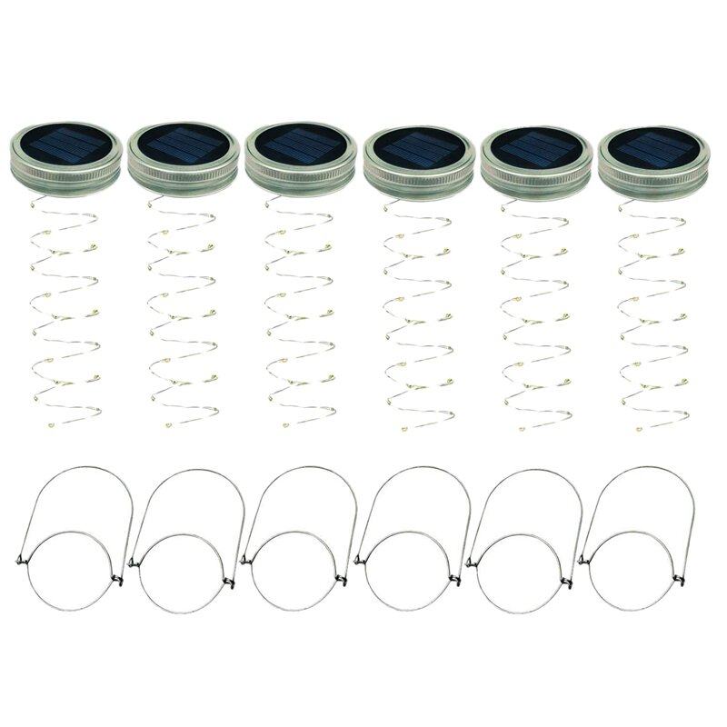 ABSS-luces solares para tapa de jarras, paquete de 6 tiras de 20 luces Led para tapas de tarros de luciérnaga, 6 perchas incluidas (frascos no incluidos)