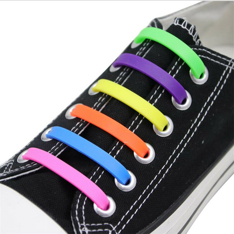 12pcs/lot Silicone Shoelaces No tie Elastic Shoe Laces Special Shoelace for Kids / Adults Lacing System Rubber Strings