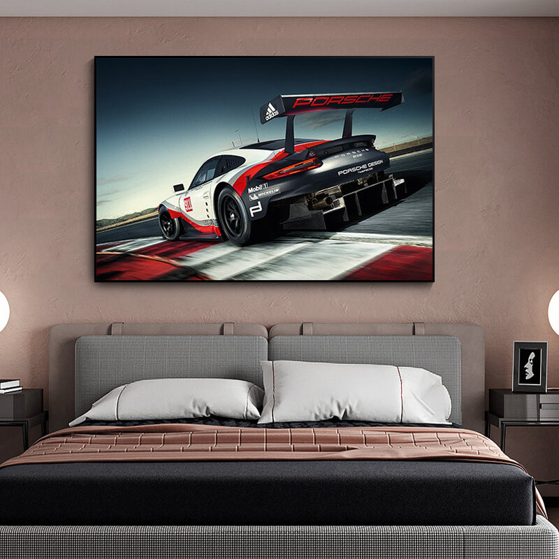 슈퍼카 캔버스 포스터 및 프린트 포르쉐 911 RSR 레이스 카 페인트 아트 그림, 거실, 홈 데코, 벽