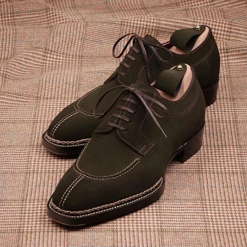 Zapatos de oficina para hombre, calzado clásico con cordones de ante de imitación, con punta redonda, para banquetes, KZ316
