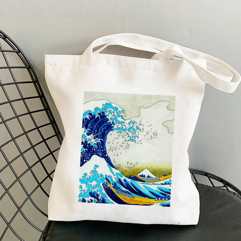 ショッパー神奈川沖浪裏プリントかわいいバッグ原宿女性ショッピングバッグキャンバスショッパーバッグガールトートバッグショルダー女性バッグ