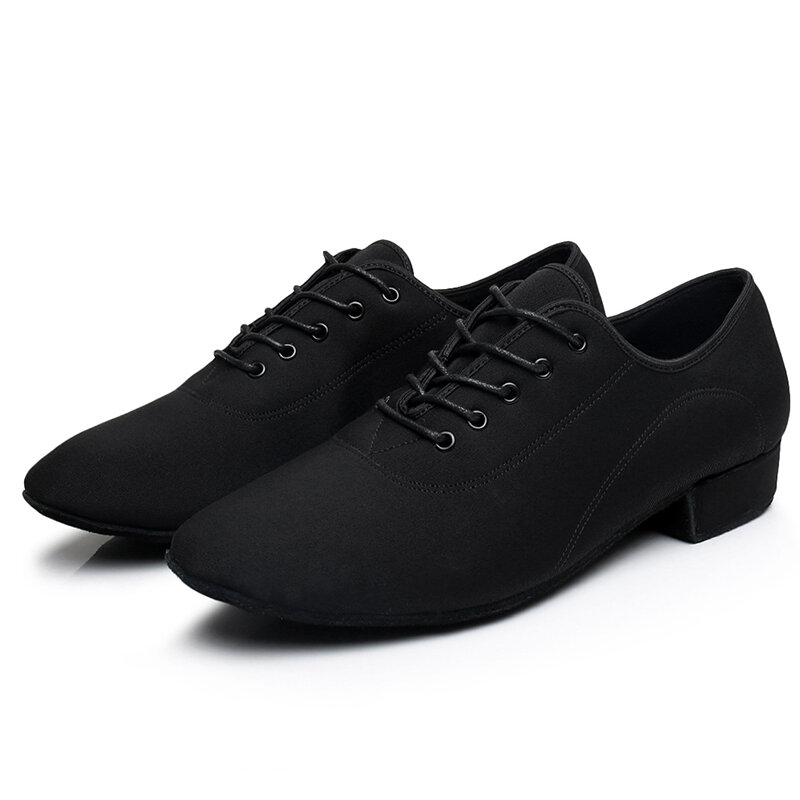 Zapatos de baile modernos para hombre, calzado de lona Latino/Tango/salón de baile, suela de goma/suave, tacones bajos, negro, profesional