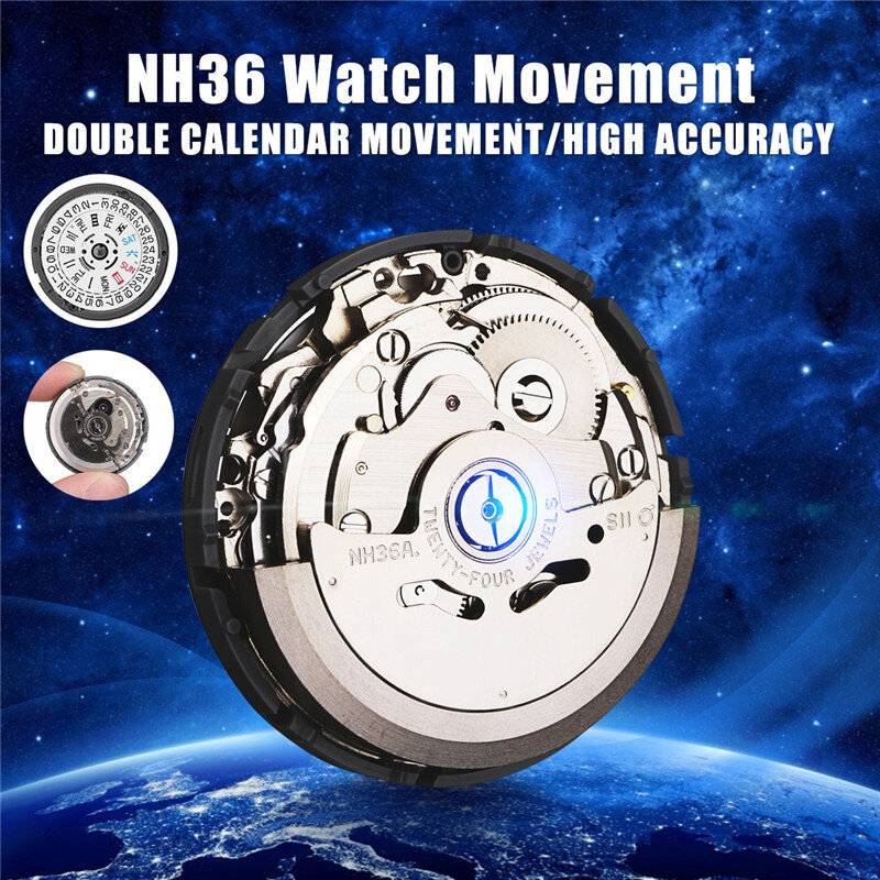 Reloj con movimiento automático para hombre, piezas de reloj mecánico NH36, reemplazo, accesorios