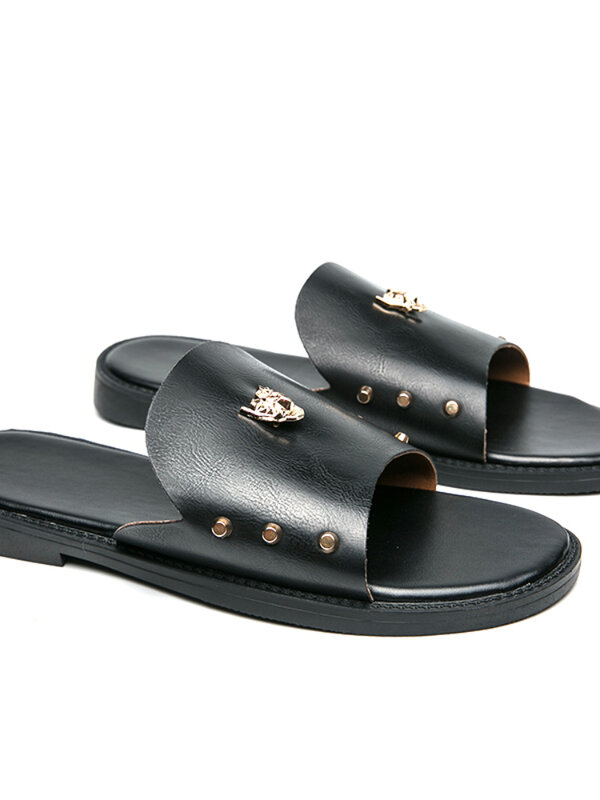 Sandal Palm Fashion Coklat Pria Sandal Musim Panas Desainer Kulit Pu Pria Serbaguna Di Luar Zapatos Para Hombre KY178