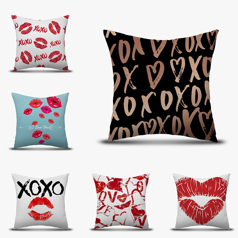 Funda de Almohada decorativa para el hogar, cubierta con letras de amor, labios rojos románticos, para sofá, cama, sala de estar, Kussensloop