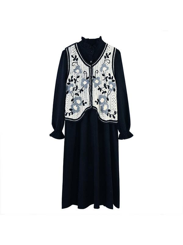 One Piece Dress  Early Spring Autumn 2022 New  Button Midi Dresses French Small Temperament Two Piece Set Women's Dress