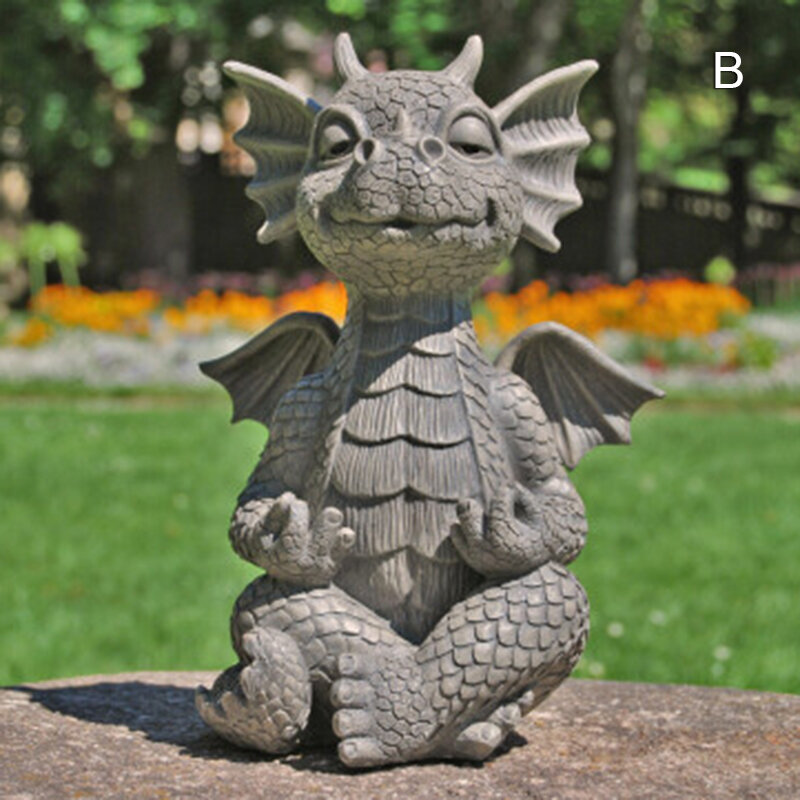 MystiCalls-estatua de meditación de dragón de jardín, escultura de resina coleccionable, ornamento de 16cm, escultura en forma de dinosaurio, decoración de patio al aire libre