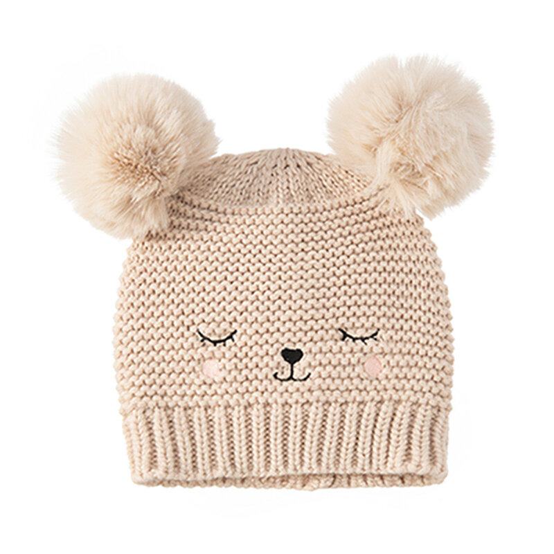 Moda autunno e inverno cappelli per neonati in lana a maglia calda tinta unita doppia soffice palla berretti per bambini copricapo per bambini puntelli per foto