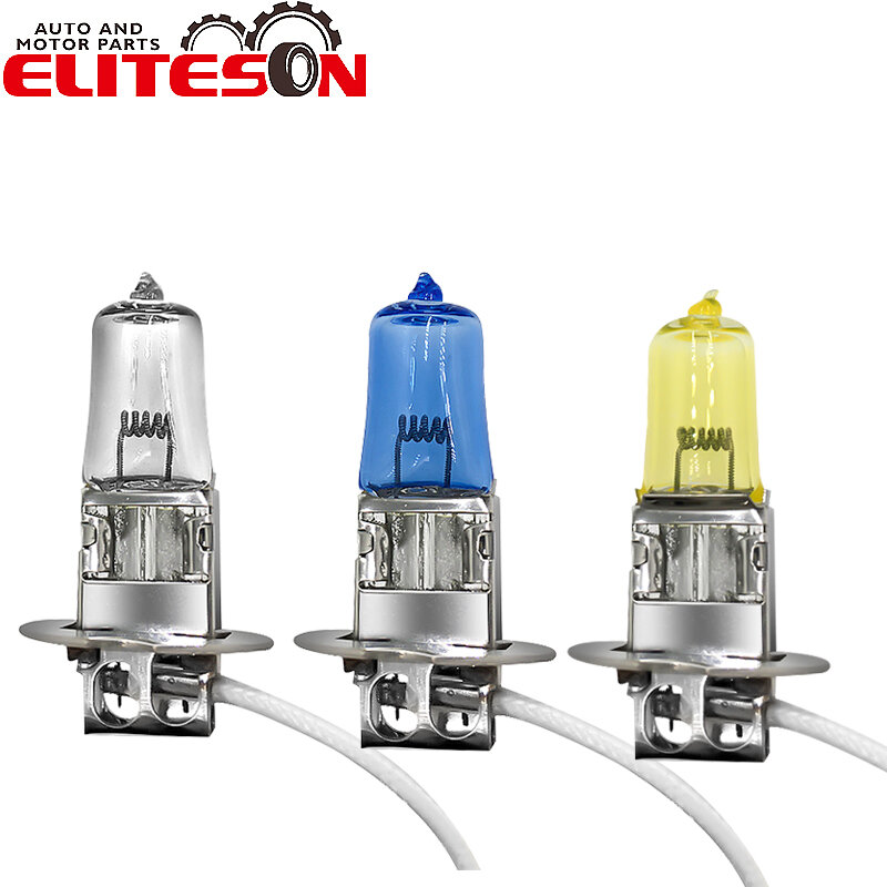 Eliteson H1 H3 H7 Lampu Halogen untuk Lampu Depan Mobil 12V 55W Super Putih Lampu Kabut Otomatis Lampu Depan Kuning 1 Buah