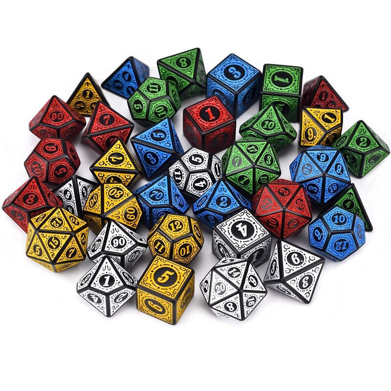 6 Set Polyhedral 7-Die Rune Dice D4-D20 dengan Tas untuk Game Petualangan Perang RPG DND