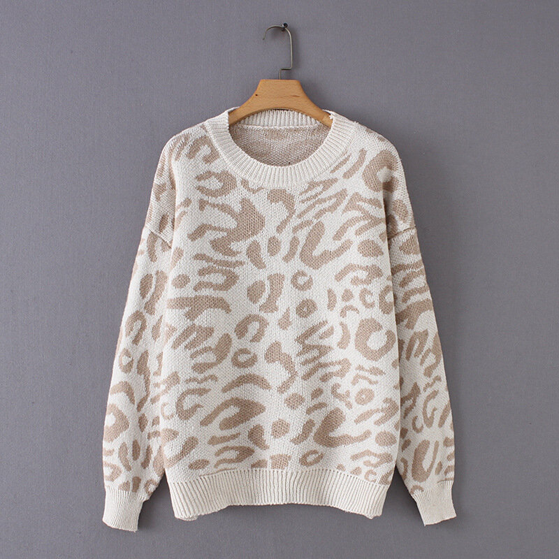 Deeptown O-neck Leopard Knitted Sweater Women Oversized Animal Print Autumn Winter Thick Pullover Casual Harajuku Fashion Jumper