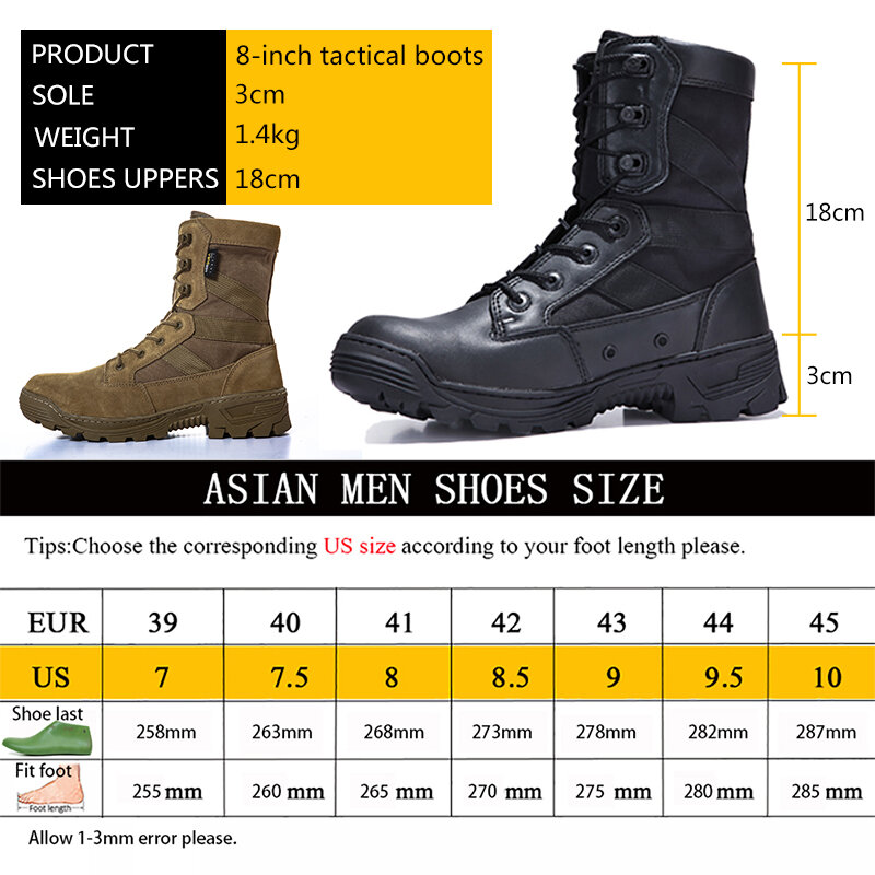 1000D Cordura Nylon Waterproof Trekking Hiking Shoes Men Military Tactical Combat Boots Layer Split-grain Leather Airsoft Gear