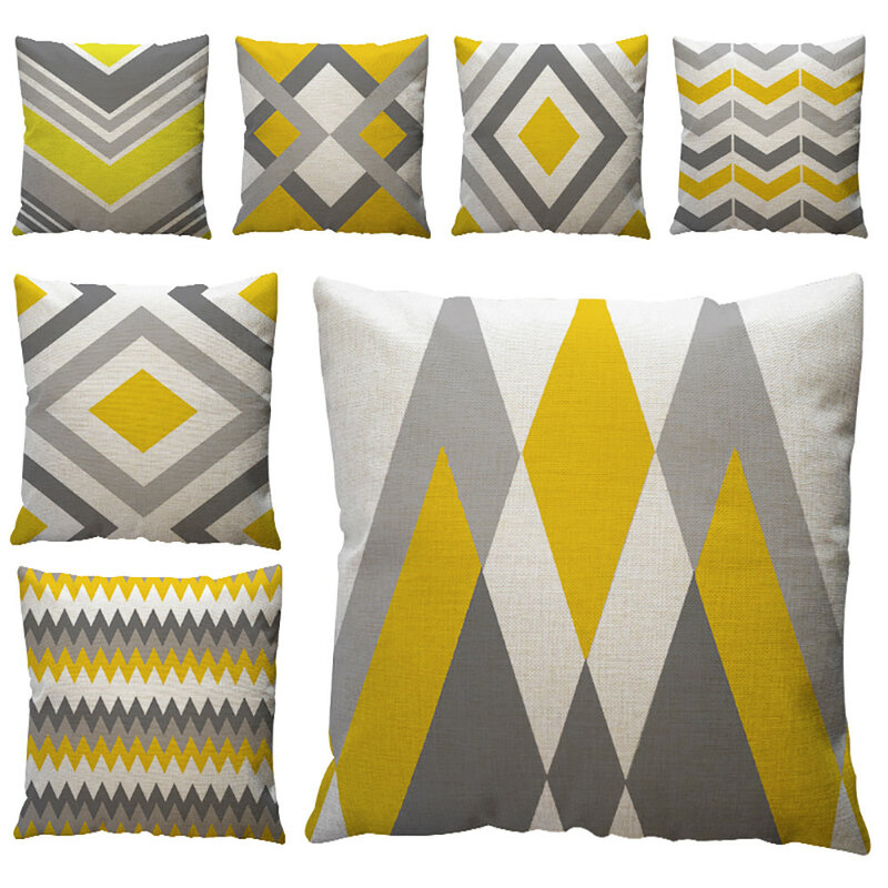 2021トップ家の装飾、黄色幾何学模様スロー枕ケースクッションカバー家の装飾の綿リネン товары для дома