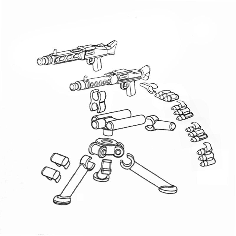 Arma militar de la Segunda Guerra Mundial, arma militar alemana MG34 42, accesorios de armas, bloques de construcción, piezas de armas de cohete y Rifle, juguete para chico