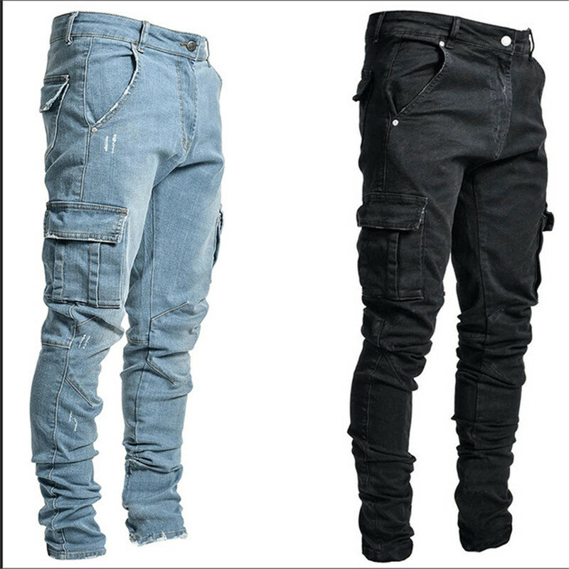 Nowa kieszeń mężczyźni dżinsy dorywczo szczupłe spodnie dżinsowe spodnie męskie Plus rozmiar ołówkowe spodnie denim obcisłe dżinsy rurki dla mężczyzn