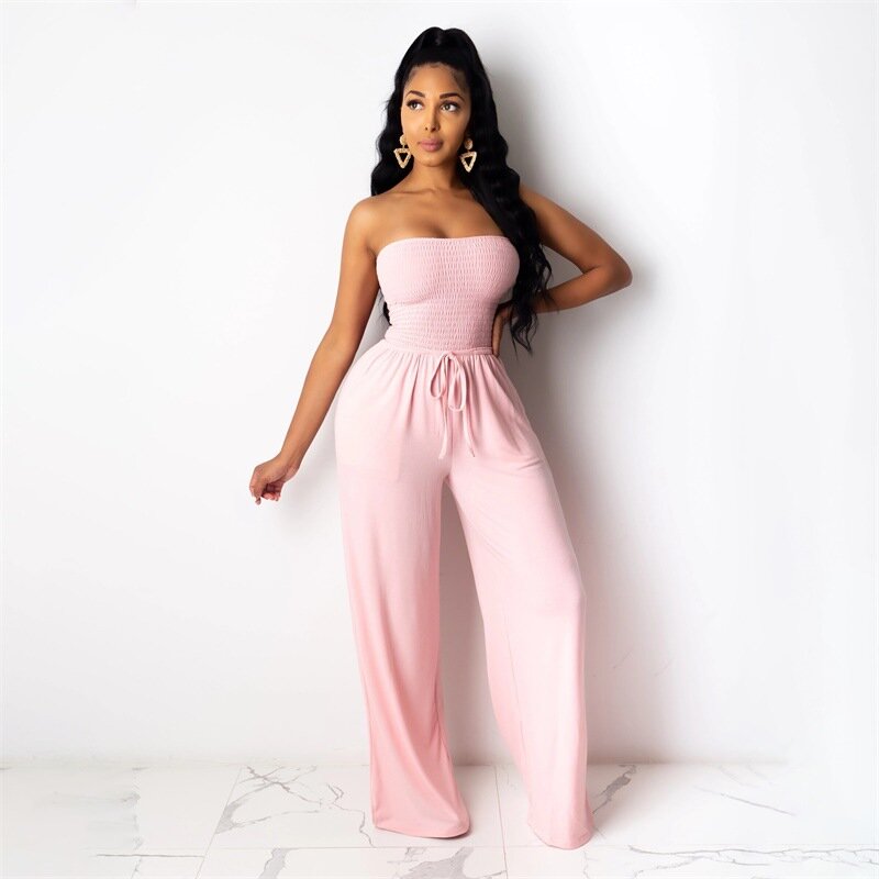 Women Rompers 2022 Summer Solid White Pink Black Femal Causal Bandage Jumpsuits