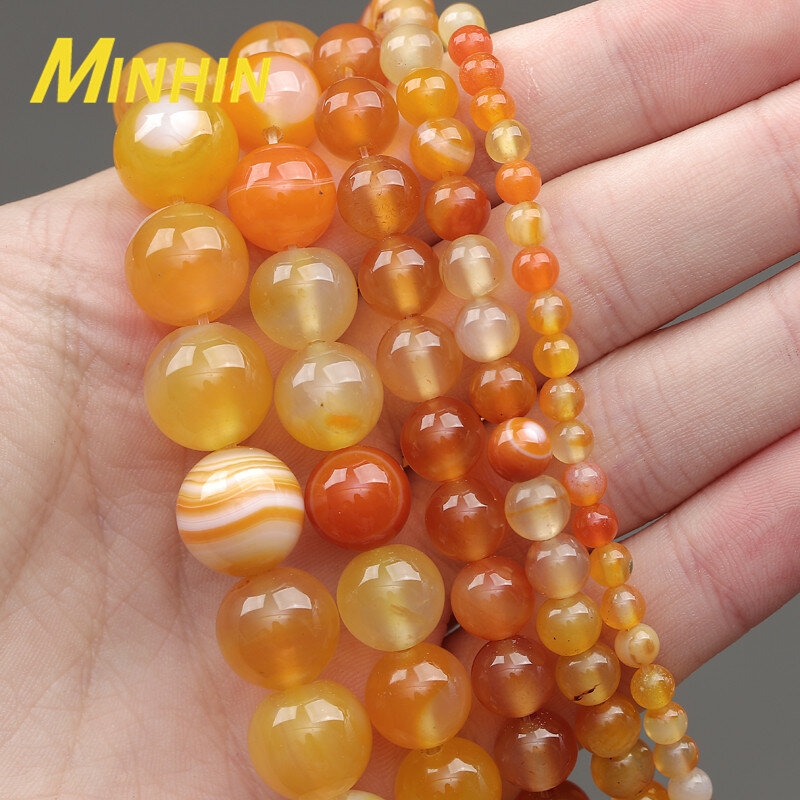 MINHIN – perles rondes en pierre naturelle, Agates à rayures Orange, pour la fabrication de bijoux 4/6/8/10/12MM, accessoires de bricolage