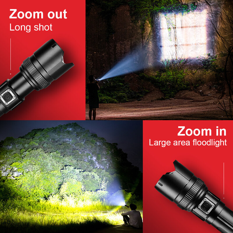 Linterna Led recargable de alta potencia para acampada, luz táctica de Flash XHP70, tipo C, USB, XHP99, 18650